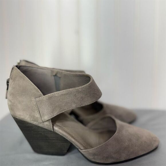 Eileen Fisher Suede Ankle Strap Block Heel Pumps Taupe Gray Size 7 Vero Cuoio - Picture 3 of 8
